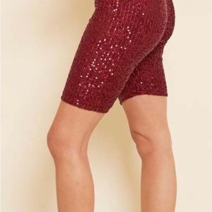 Burgundy Sequins Biker Short
